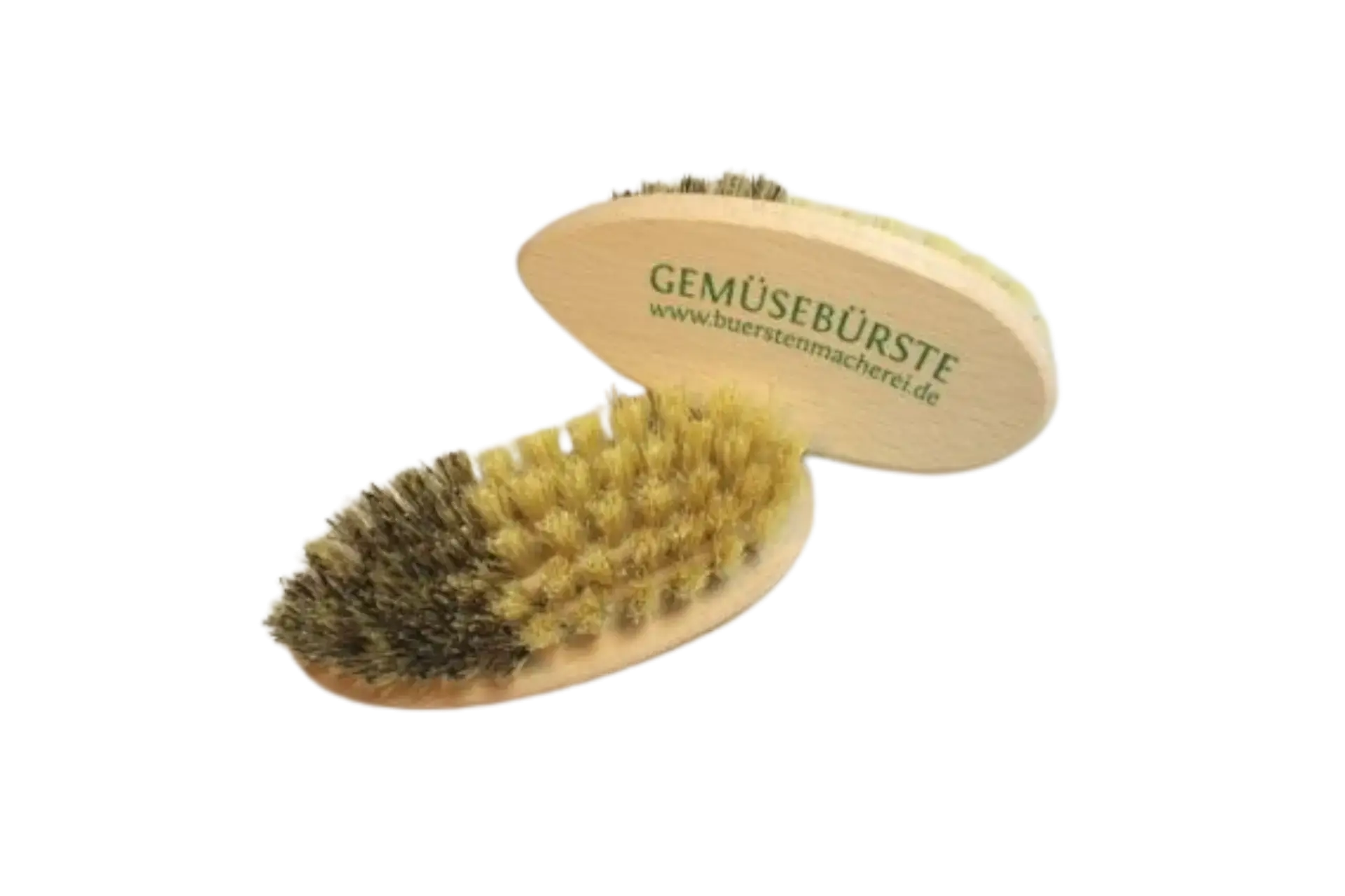 Vegane Gemüsebürste aus Buchenholz mit zweifachem Besatz: harte Union-Mischung für Kartoffeln und Karotten, weiches Fibre für Gurken und Zucchini